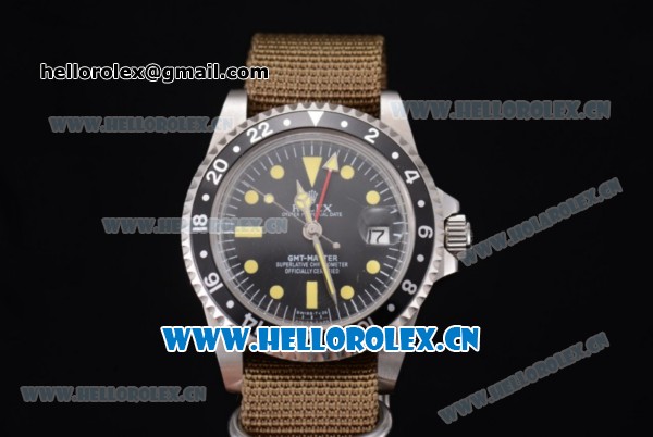 Rolex GMT-Master Asia 2813 Automatic Steel Case with Black Dial Dot Markers and Army Green Nylon Strap - Click Image to Close